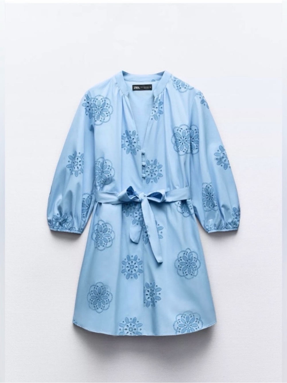 Zara Light Blue Embroidered Mini Dress SZ M NWOT